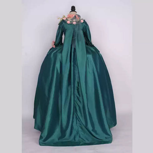 Teal Rococo Marie Antoinette Dress with Pink Floral Bows - 18th Century Ball Gown - Plus Size